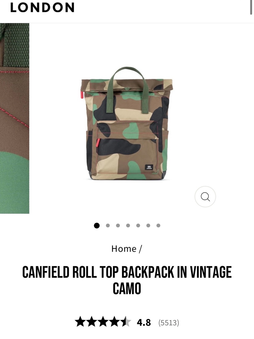 Canfield Roll-Top Backpack in Vintage Camo - London